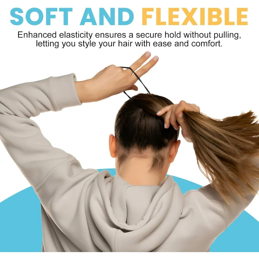 ربطات شعر سلسة من نسيج القماش الناعم أربطة سوداء للنساء والفتيات حامل ذيل حصان كبير مع 100 قطعة 1.6 بوصة Scrunchies Hea #2