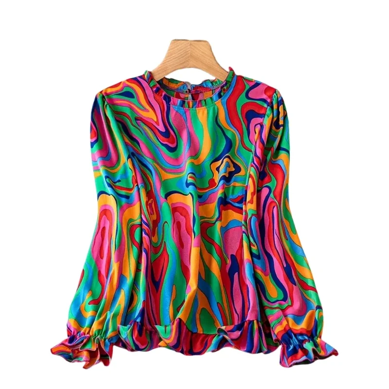 Blusa de talla grande 1XL-5XL con estampado Floral a la moda para mujer, camisas informales con cuello redondo, blusa bohemia, camisa de manga larga, Top