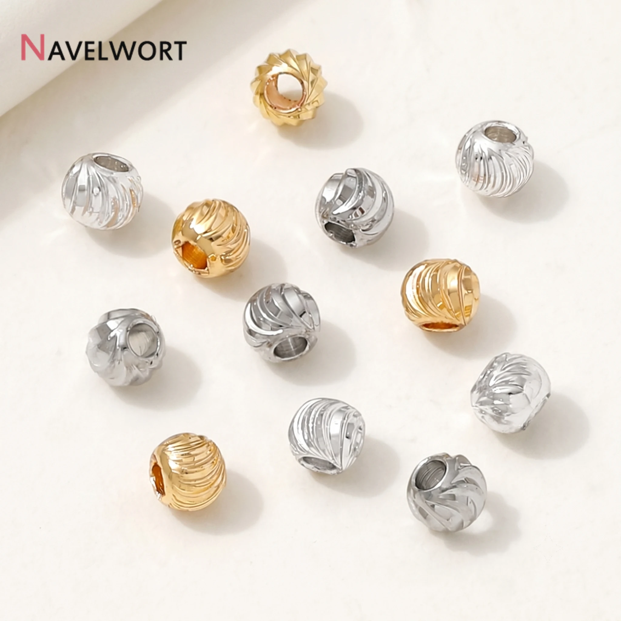 14K/18K Gold Plated Brass Metal Stripe Spacer Beads,Separator For Beads,Round Loose Beads,Supplies For Jewelry Making