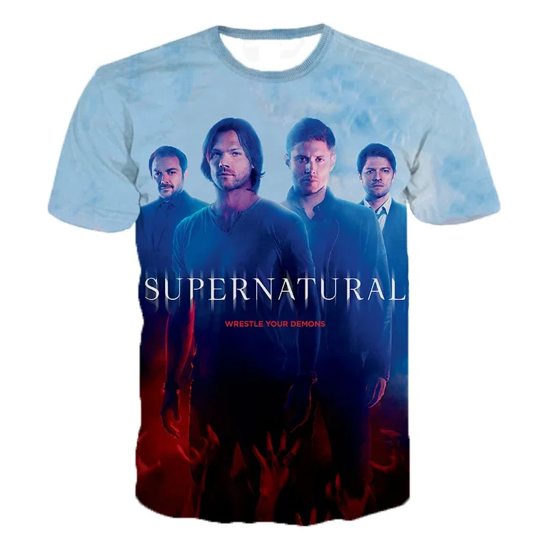 Supernatural 3D Printed Short Sleeve T Shirt Horror TV Drama Fashion Casual T-shirts Men Women Streetwear Oversized Tee Tops