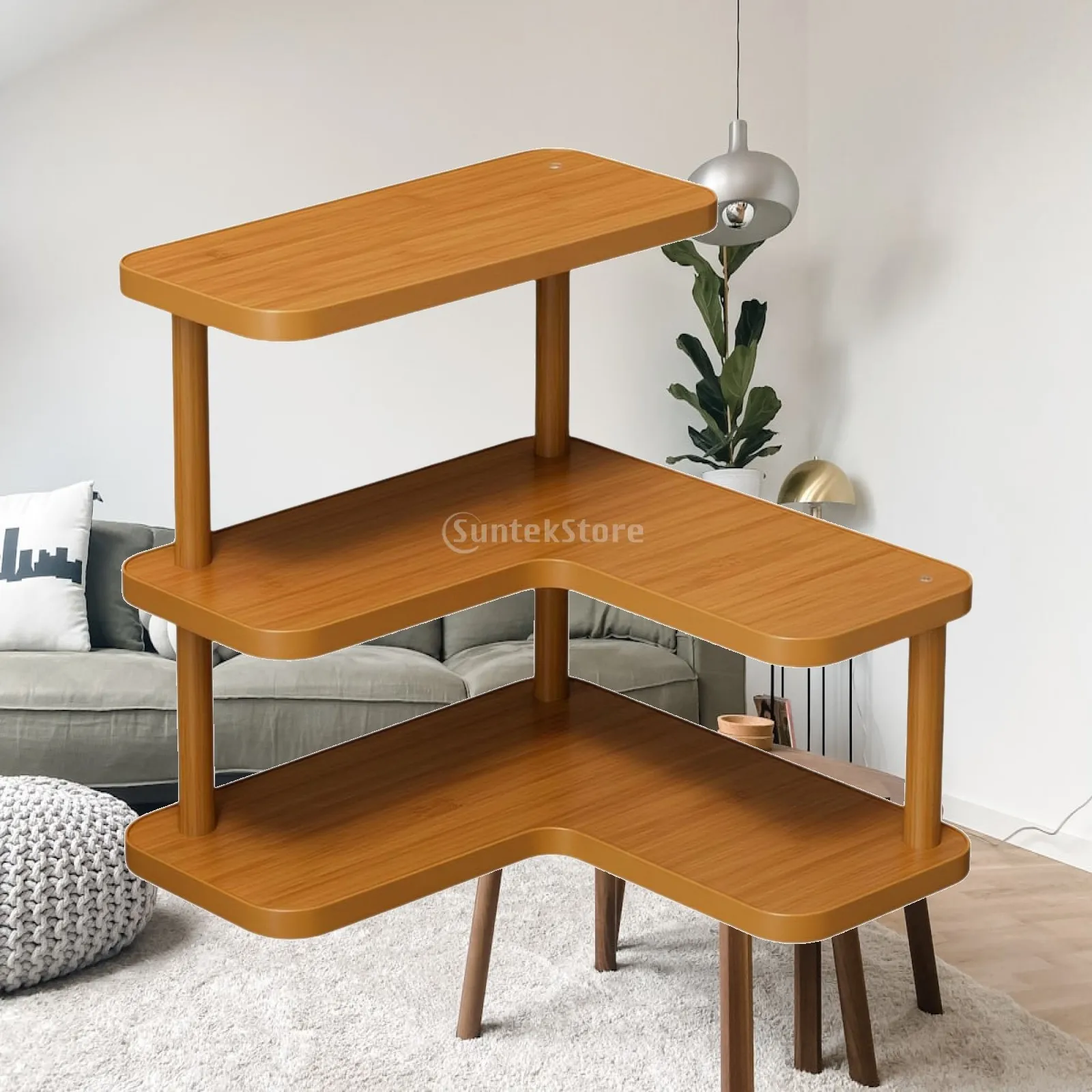 Corner Rack with 3 Tiers Compact Corner Desk Organizer Wood-Grain
