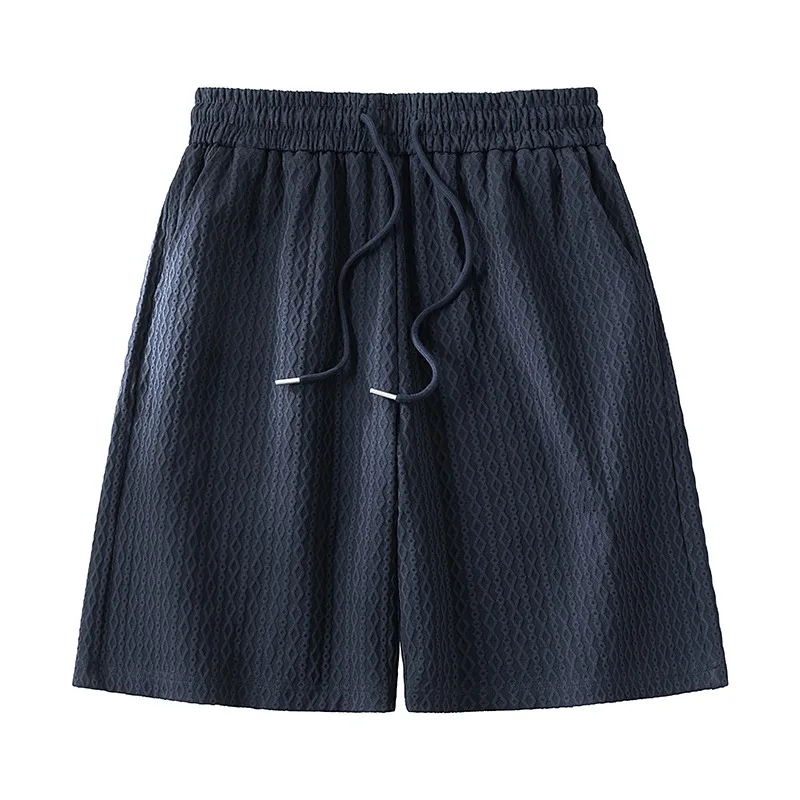 

Мужские текстурированные трикотажные шорты на шнурке, повседневные свободные быстросохнущие летние пляжные шорты