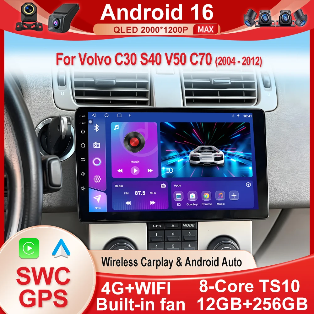 Android 16 For Volvo C30 S40 V50 C70 2004 2005 2006 2007 2008 - 2012 Multimedia Player Car Radio Navigation GPS Stereo Head Unit