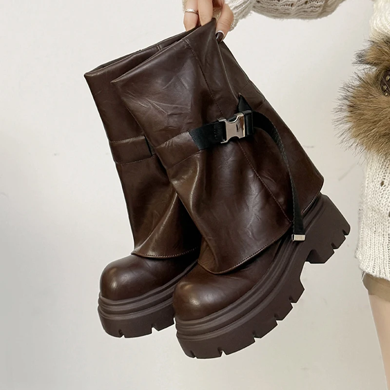 المرأة حذاء من الجلد فساتين راقية أحذية منصة مسطحة الرياضة الشتاء أحذية امرأة 2025 مصمم جديد فام غير رسمي تشيلسي بوتاس #1