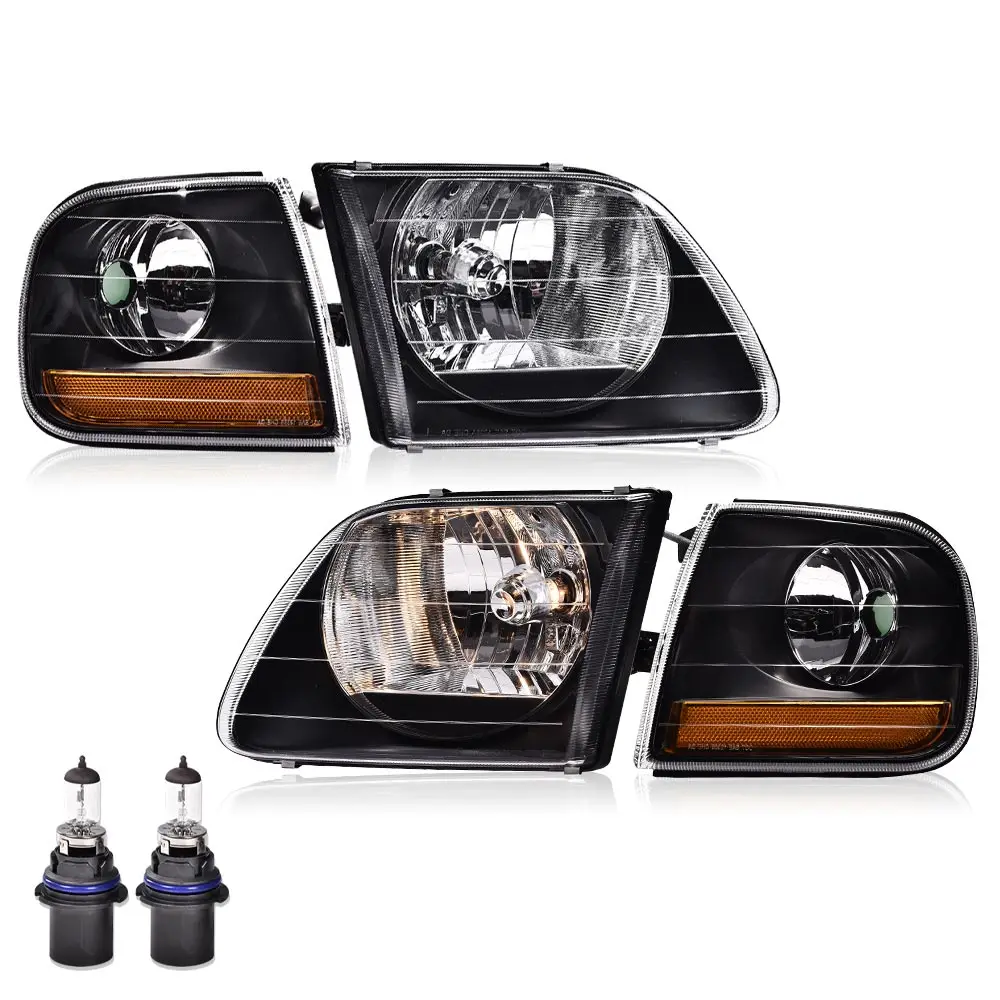 

Headlights Assembly Compatible with Ford Expedition 1997-2002 Bumper Headlamp Clear Lens Black Housing Amber Reflector