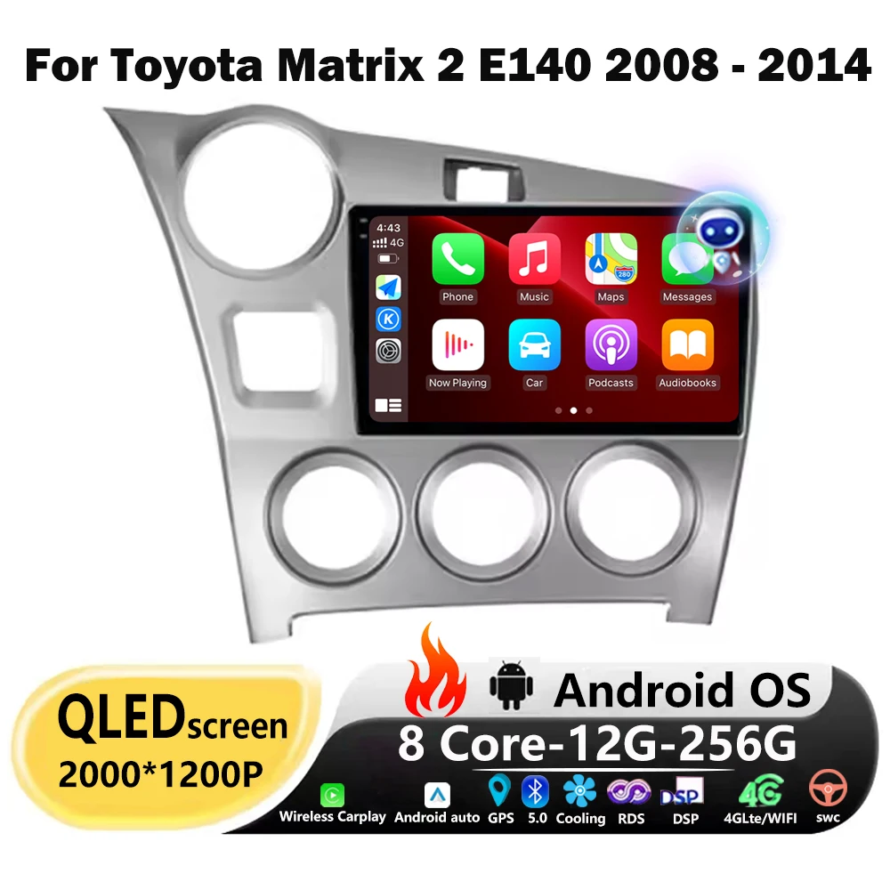 

Android Auto For Toyota Matrix 2 E140 2008 - 2014 QLED Car Radio Multimedia Video Player Navigation GPS Wireless Carplay BT DSP