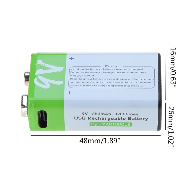 Bateria 650 mAh Type-C USB Litowo-jonowa 9 Baterie Mikrofon Wykrywacz metali N2UB