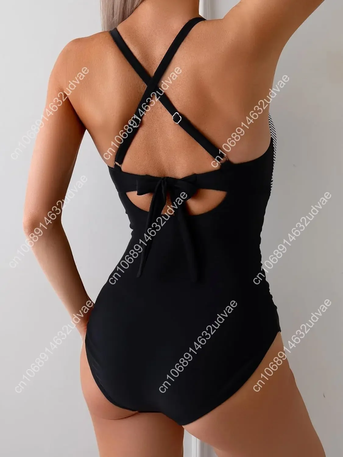 B2prity ผู้หญิง One Piece ชุดว่ายน้ํา Tummy Control Front Cross ชุดว่ายน้ํา Tie Back Slimming V คอชุดว่ายน้ํา