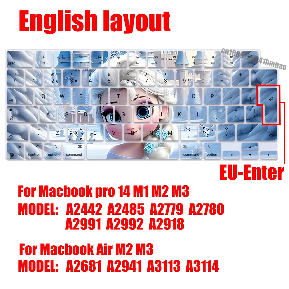 Princess Elsa EU Layout Soft Silicone Keyboard Cover for Macbook pro 14 M1 M2 M3 A2442 A2485 A2779 A2780 Air M2 M3 A2681 A2941