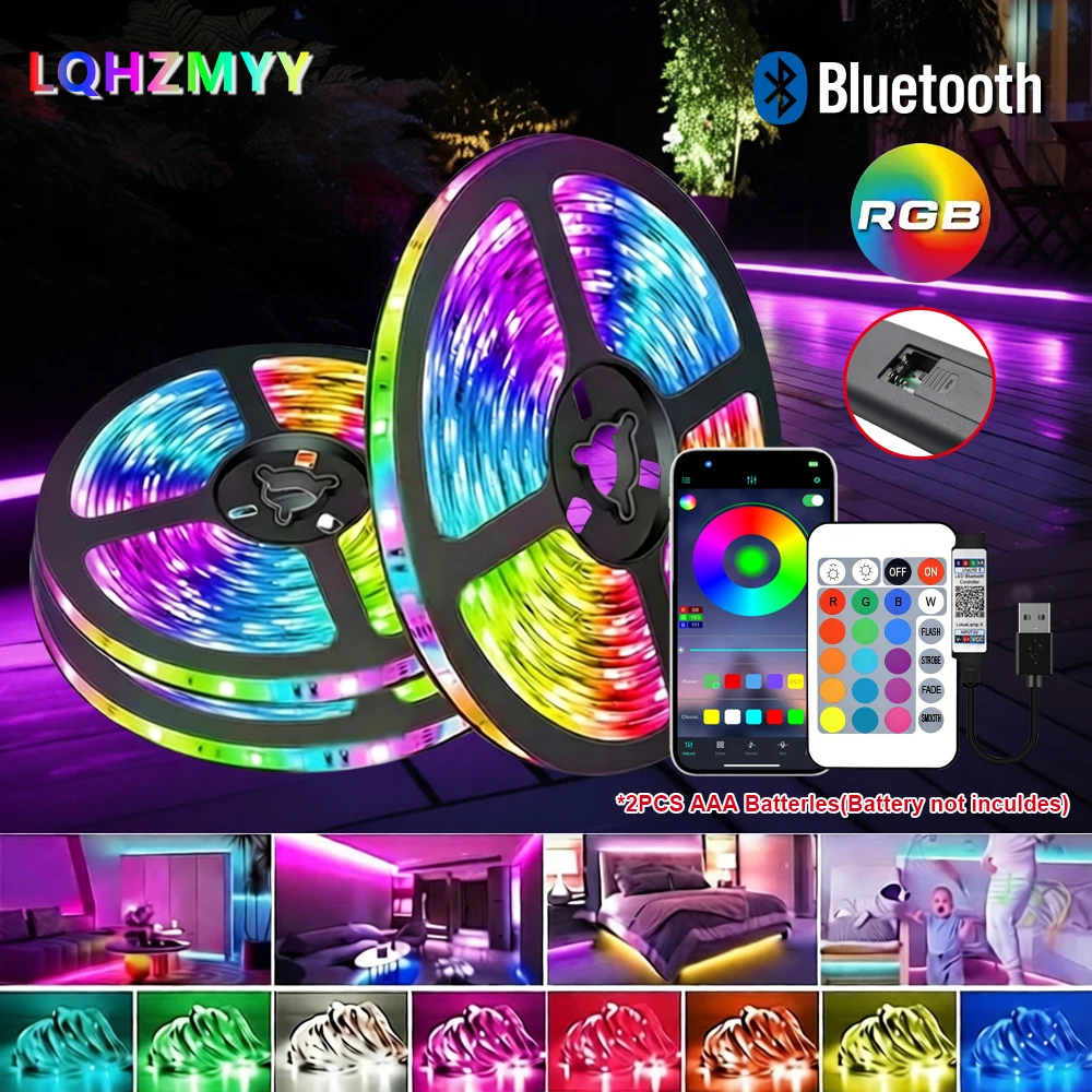 One Roll of 5050 Low-Voltage 5V Rgb Color-Changing Led Light Strip with 24-Key Bluetooth Controller, USB Interface, Adhesive-Bac