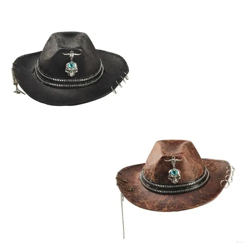 

Gothic Chain Decorated Hat For Men And Women Stylish Bucket Cap With Metal Accessories Breathable Bucket Hat 964A