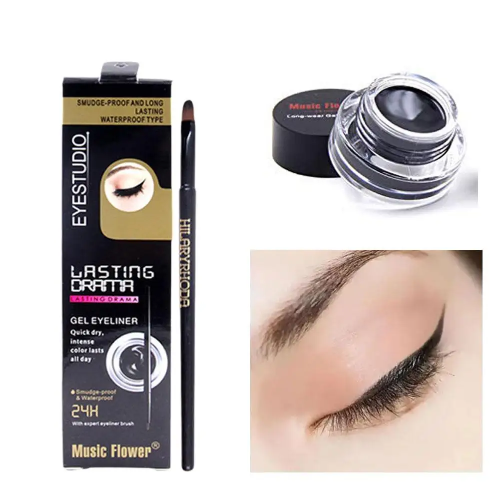 Czarna kawa krem łagodzący Eyeliner Make Up wodoodporne kosmetyki do oczu + pędzle liniowa makijaż oczu F1M7