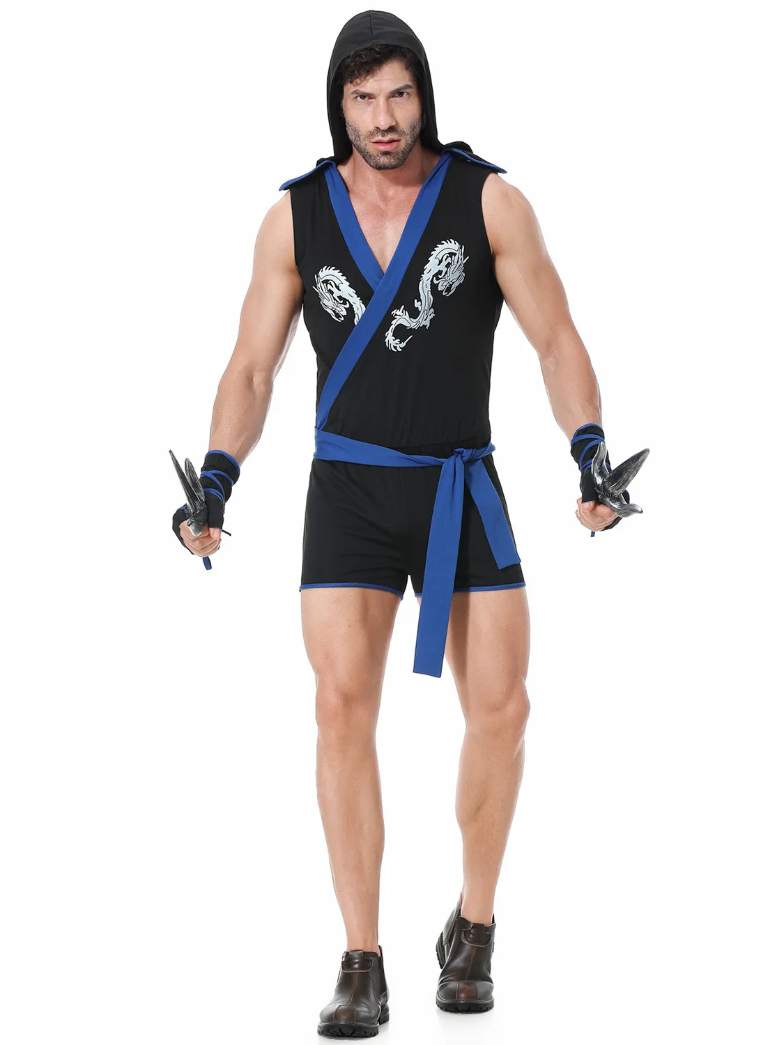 

Men's Halloween Ninja Costume Samurai Suit Assassin Jumpsuit Cosplay Party Brave Warrior Outfit Traditional Chinese Fe...