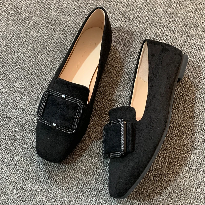 2022 Spring Women Slip On Loafer Autumn Fashion Ladies British Metal Buckle Flat Shoes Round Toe Female Black Casual Ballerina