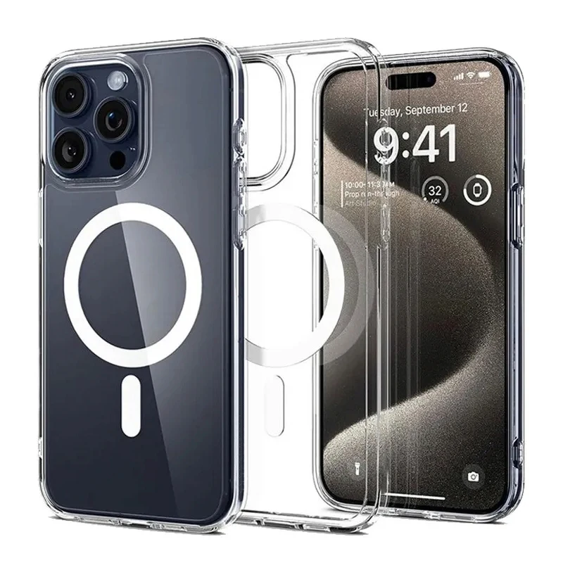 Transparent For Magsafe Magnetic Wireless Charging Case for iPhone 14 15 Plus 11 Pro Max 12 13 Mini XR Xs 7 8 Hard Acrylic Cover