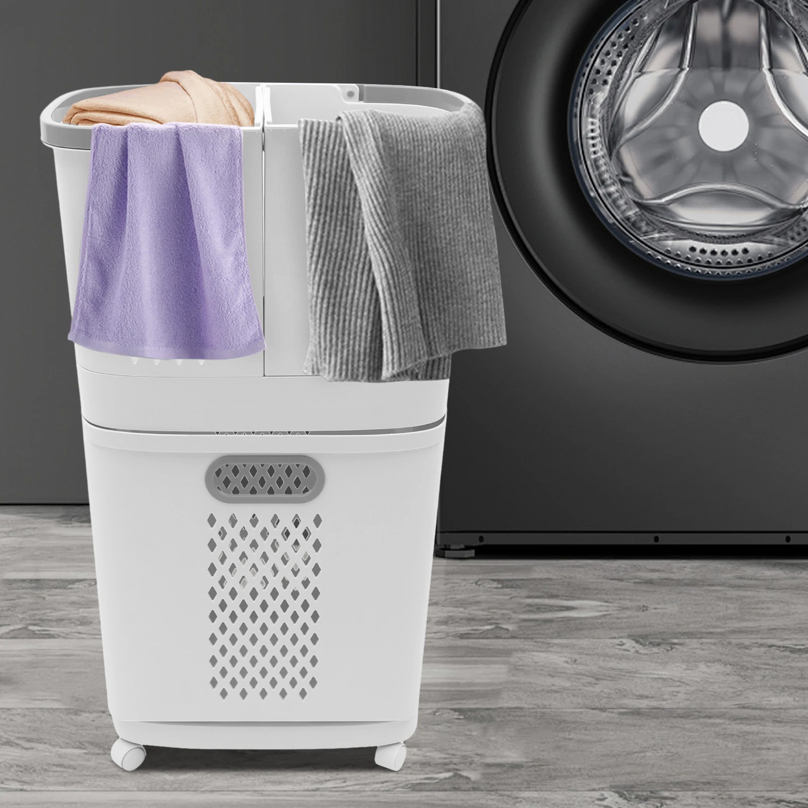 

2-Layer Rolling Laundry Hamper, Laundry Sorter W/ 3 Detachable Baskets, Compact 17x12in Laundry Basket for Dorms & Bathrooms