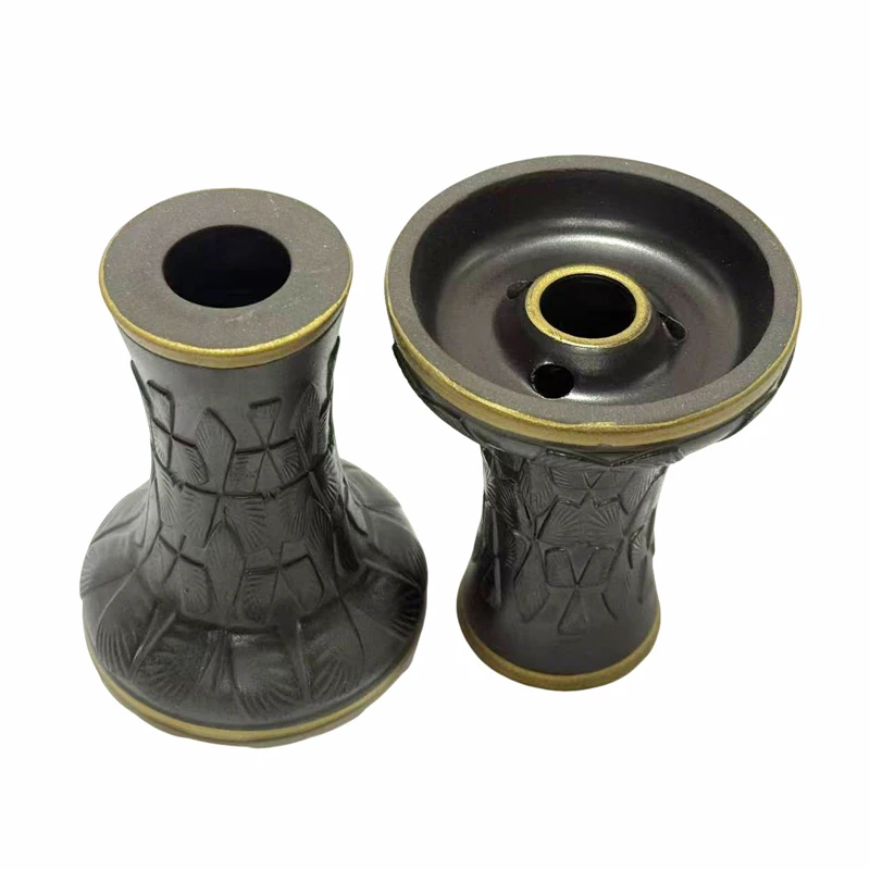 Long Stem Embossed Ceramic Hookah Bowl Shisha Head 3 Holes 8cm Diameter Water Pipe Accessory for Chicha Narguile