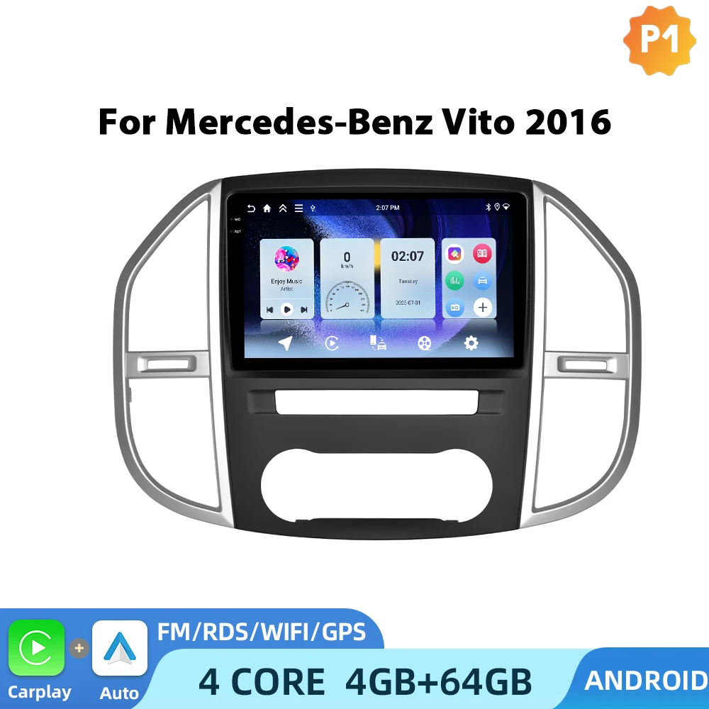 Podofo CarPlay 4G Android Radio voor Mercedes-Benz Vito 2016 Auto Intelligent Systeem 2 Din GPS Auto Multimedia Speler DVR