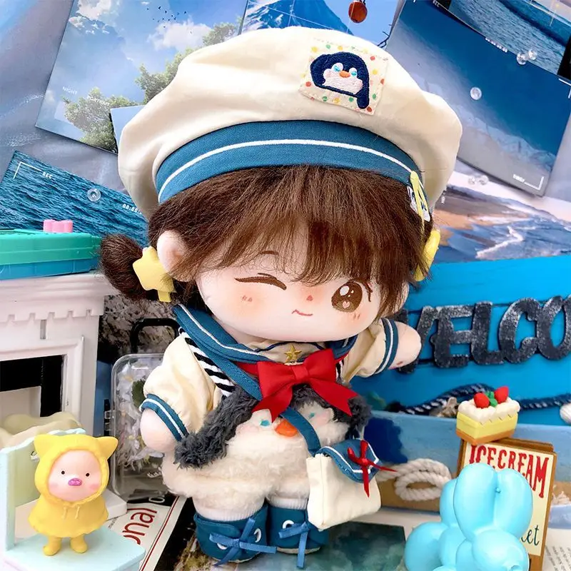 New Handmade Kawaii 5pc/set  Milk Salt Meow Set Sailor Hat Shirt Skirt 15/20cm No Attribute Doll Clothes Plush Dolls Outfit