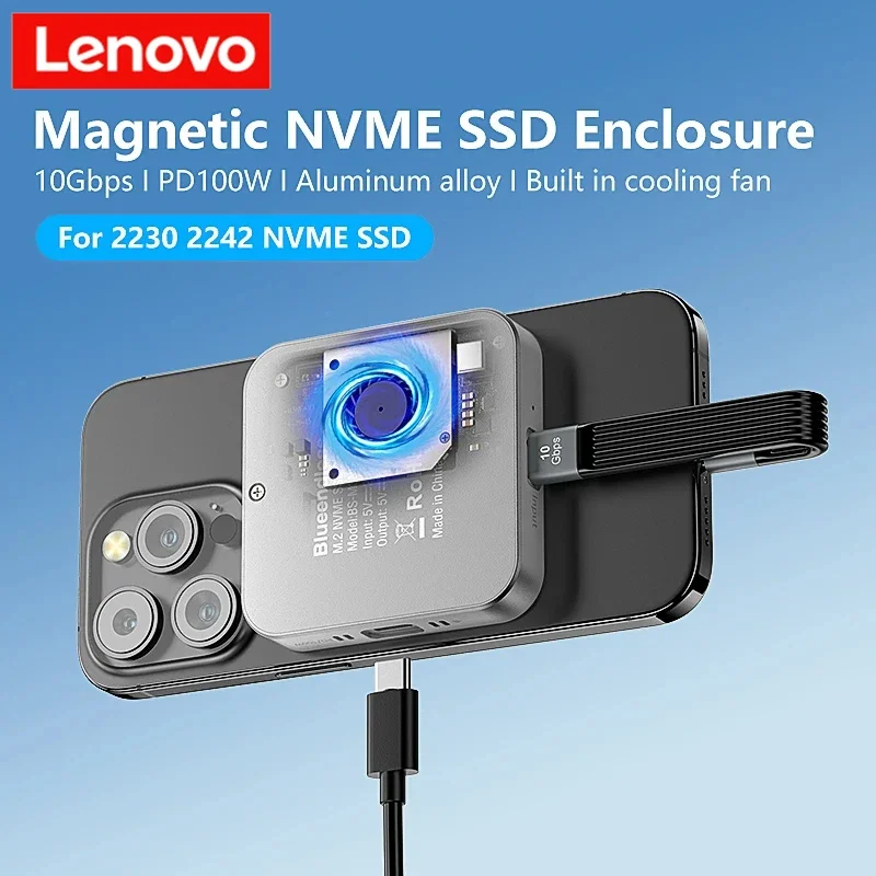 

Lenovo Magnetic M2 2230 2242 NVMe SSD Enclosure with cooling fan 100W PD charging Type C NVMe PCIE ssd case for Iphone Mac