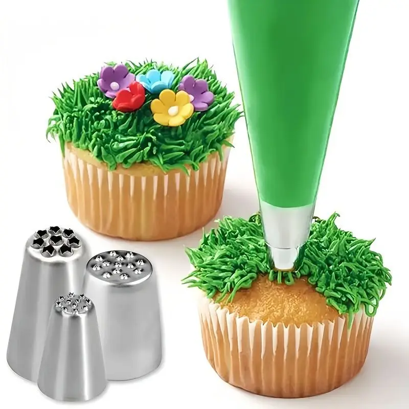 1/3 Pcs Stainless Steel Cream Decoration Mouth Small Grass Shape Cream Nozzle Baking Tools Grass Cream Icing Nozzles Pastry Tool