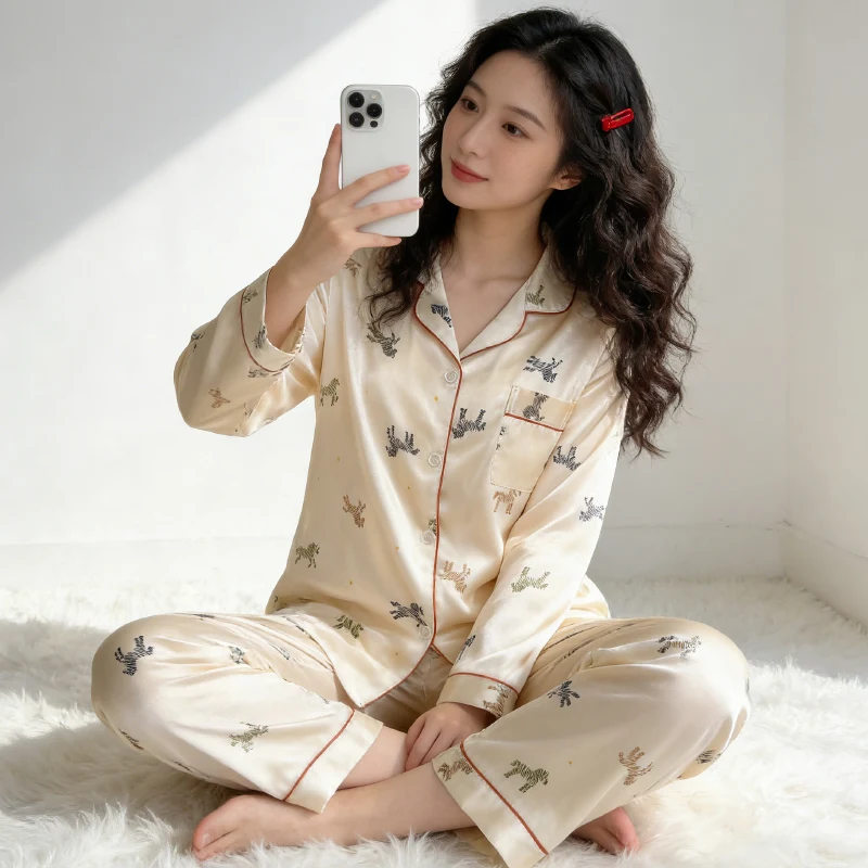 

Элегантная женская пижама в европейском стиле с принтом лошади для весны и лета, модная и стильная, для комфортного отдыха