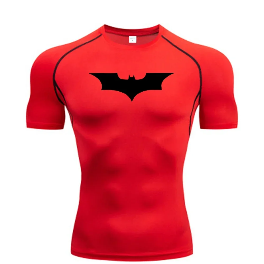 Men's Fit Bat Print T-Shirt Compression T-Shirt For Running Gym Fitness Jogging, Men's Casual Short Sleeve T-Shirts