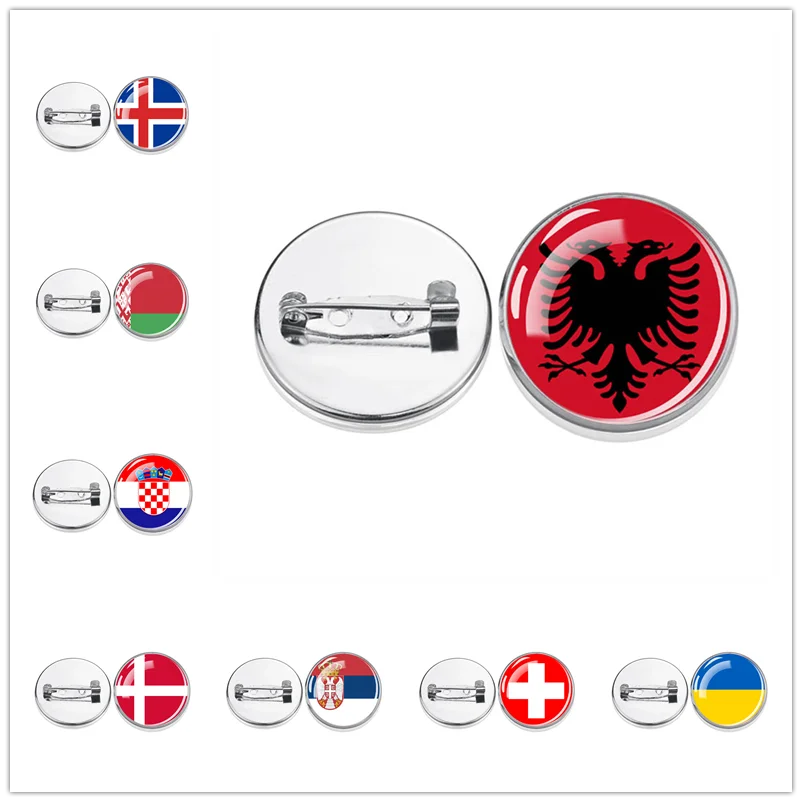 European National Flags Brooches Serbia Ukraine Portugal Russian Patriots Badges Clothing Accessories Can be Wholesale