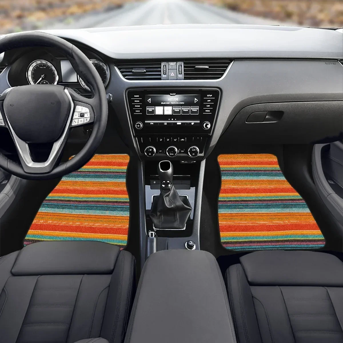 Rainbow Stripes Pattern Set of 4Pcs Car Floor Mats for Women Non Slip Car Accessories Front and Back Carpet Rug Durable New 2023