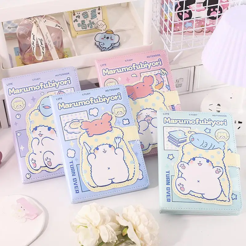 2024 New Kawaii Cute Marumofubiyori B6 Notebook Pu Leather Cover Diary Magnetic Button Cartoon Stationery Student Gift for Girls