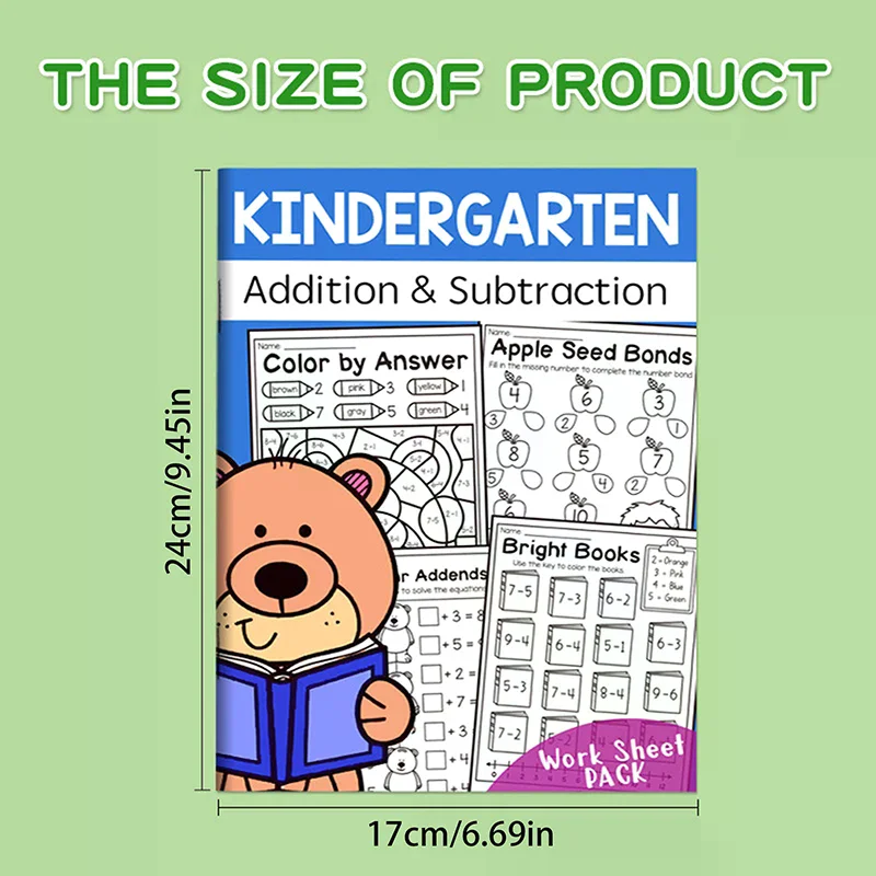 32-Page Interactive Math Learning Workbook With Addition & Subtraction Worksheets, Crossword Puzzles, Colorful Math Activities