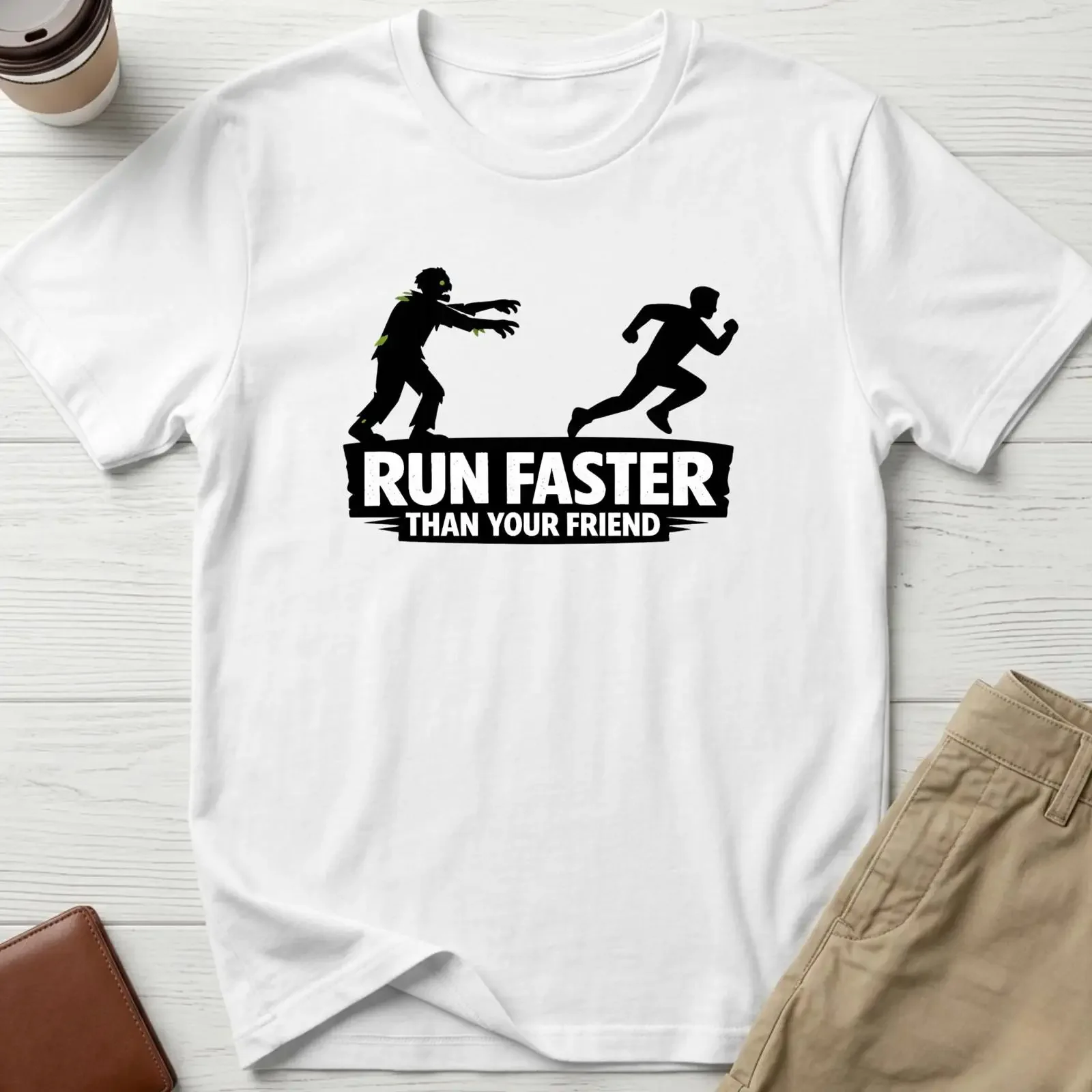 Funny Zombie Run Faster T Shirt Walking Dead Fan Hilarious Running Silhouette for Him Her vintage Washed Versatile homme