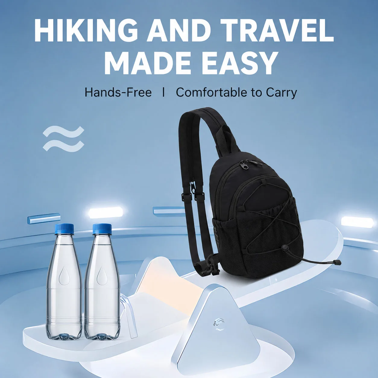 Breathable Sling Backpack for Summer Hiking Cycling Convertible Crossbody Chest Pack with Side Water Bottle Pocket for Adults