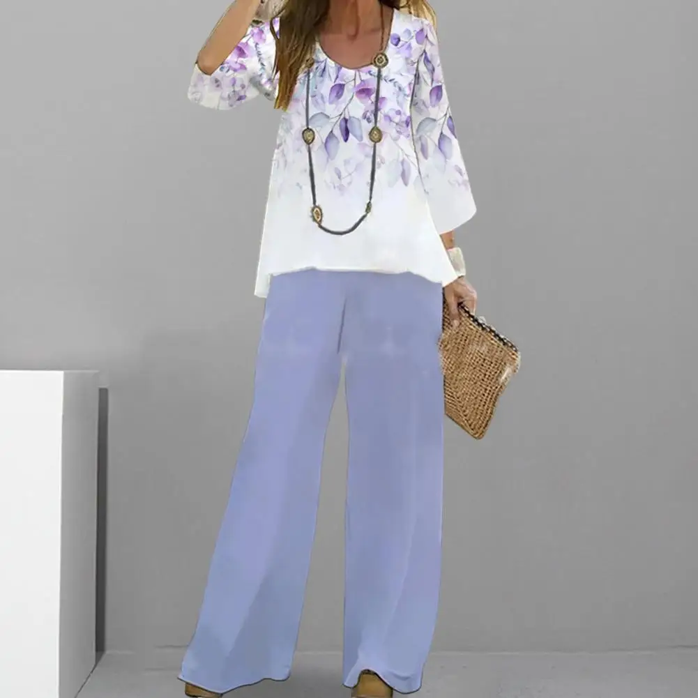 Women Two-piece Suit Boho Floral Print Two-piece Set for Women Wide Leg Pants Loose Top Shirt Stylish for Everyday for Women