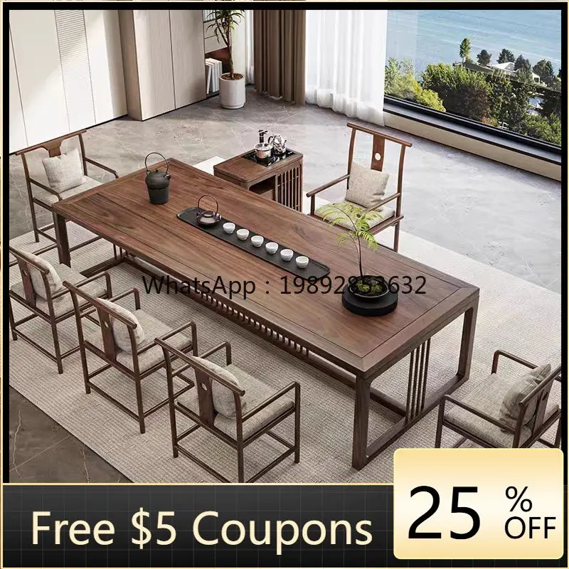 

LYY Office Vintage Zen High Temperature Resistant Tea Table and Chair Set New Chinese Style Walnut Large Solid Wood