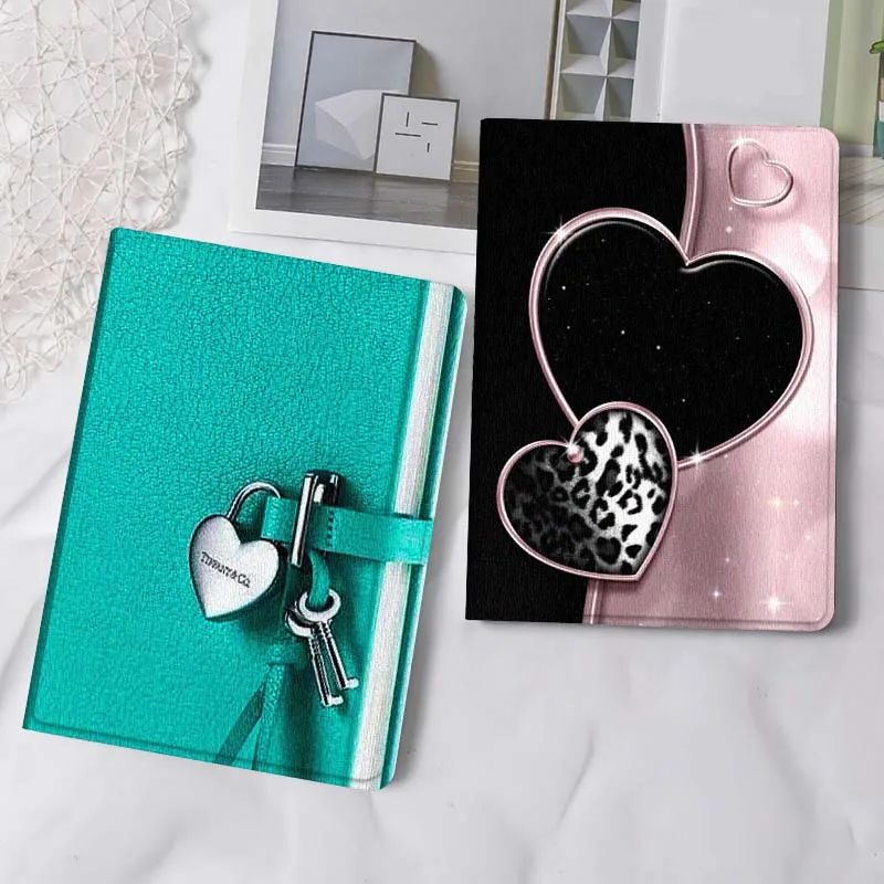 

Heart Lock Key Notebook Gift For iPad Pro Air Mini 2 3 4 5 6 7 6th 7th 10th 11th 10.2 9.7 10.5 11 Foldable Tablet Case