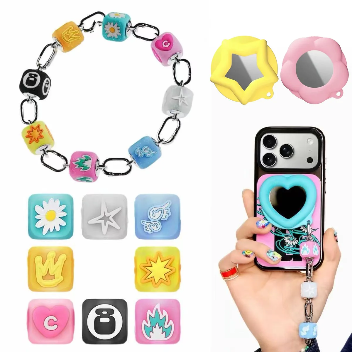 Stars Flowers Diy Cube Magnetic Stand / Case: Compatible with IPhone 17 18 Pro Max 18Pro Phone Accessories