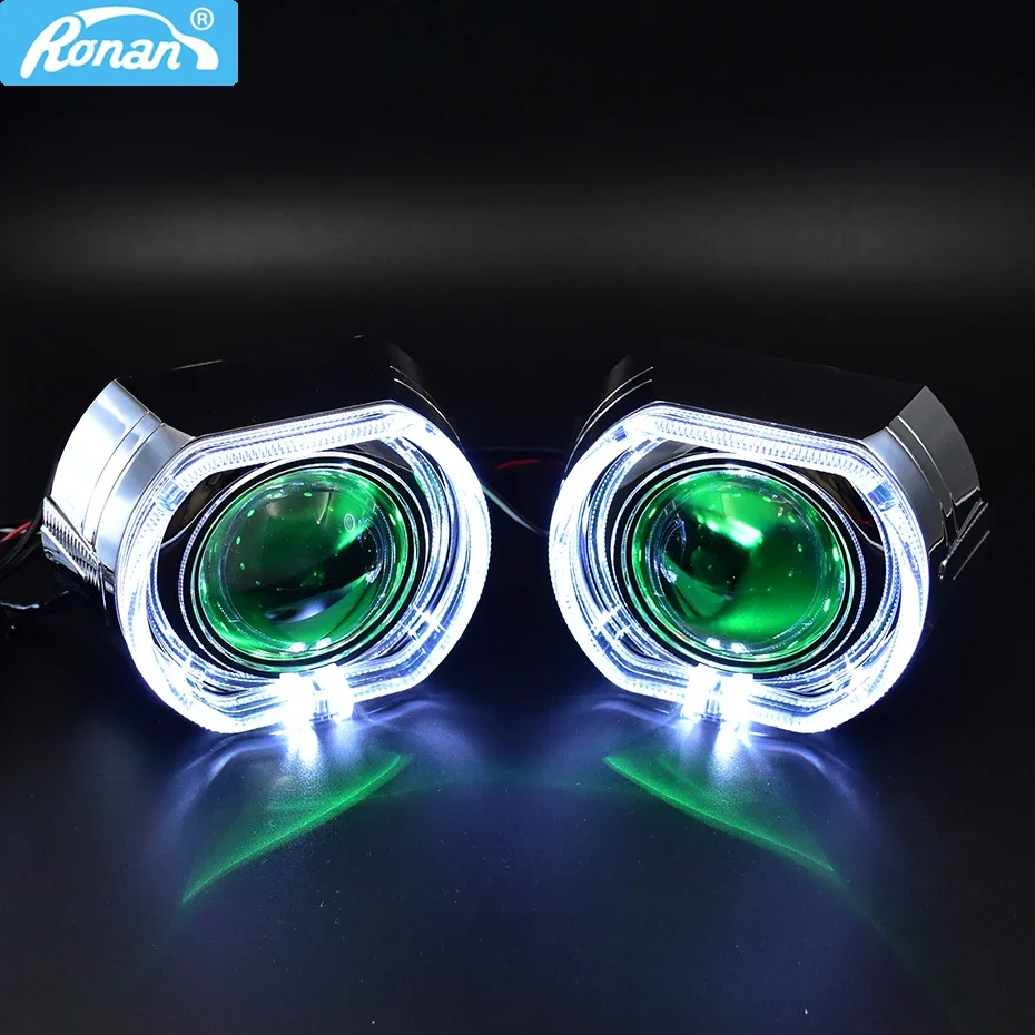 RONAN HID Bi Xenon Projector Headlight Super Metal Lens 3.0 Square DRL Angel Eyes for Car H1 H4 H7 Headlamps Retrofit Styling