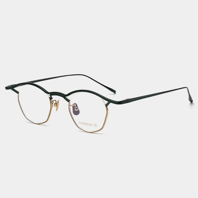 Green Polygon Pure Titanium Optical Glasses Frame Men Women Ultra Light Eyeglasses Spectacles Can Customize Anti Blue Myopia