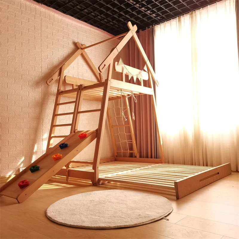 

Bed Wind lathe Climbing frame Pull-up integrated bed Internet celebrity swing Children play Indoor home castle bed