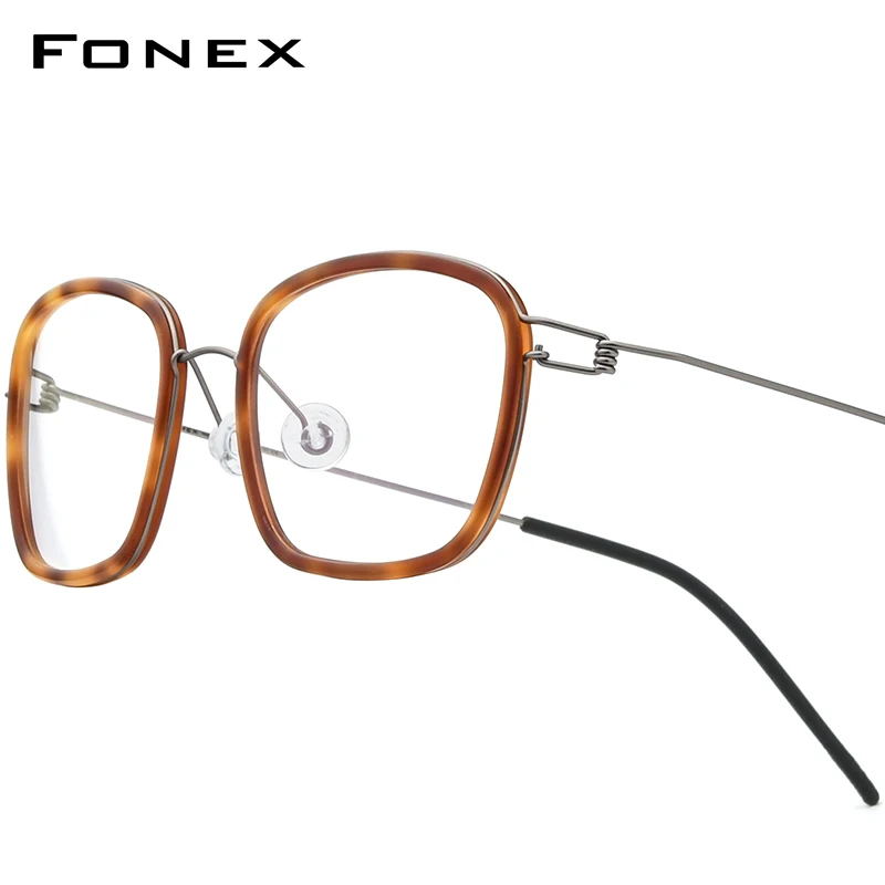FONEX Titanium Alloy Glasses Frame Men Brand Design Ultralight Square Eyeglasses Korean Screwless Morten Denmark Eyewear 98638