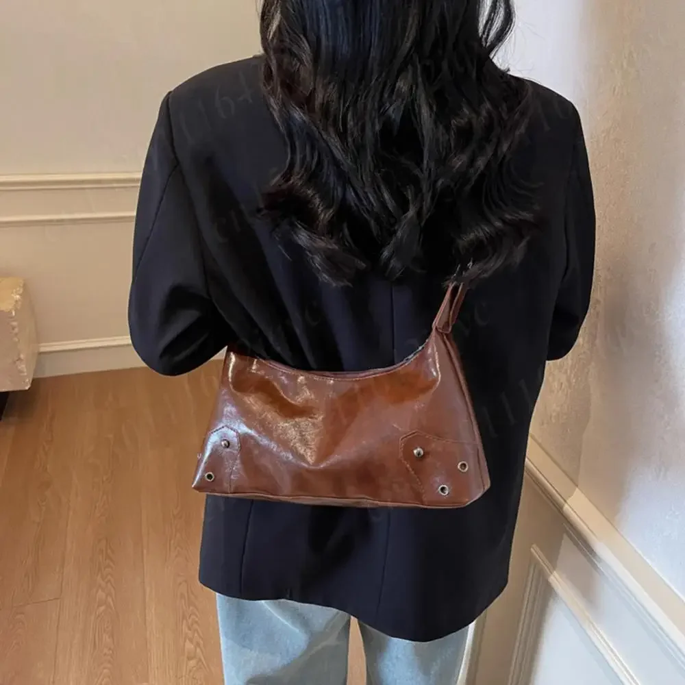 

Women Metal Stud Tote Bag PU Leather Armpit Bag Vintage Rivet Shoulder Bags Large Capacity Handbag Casual Soft Underarm Pouch