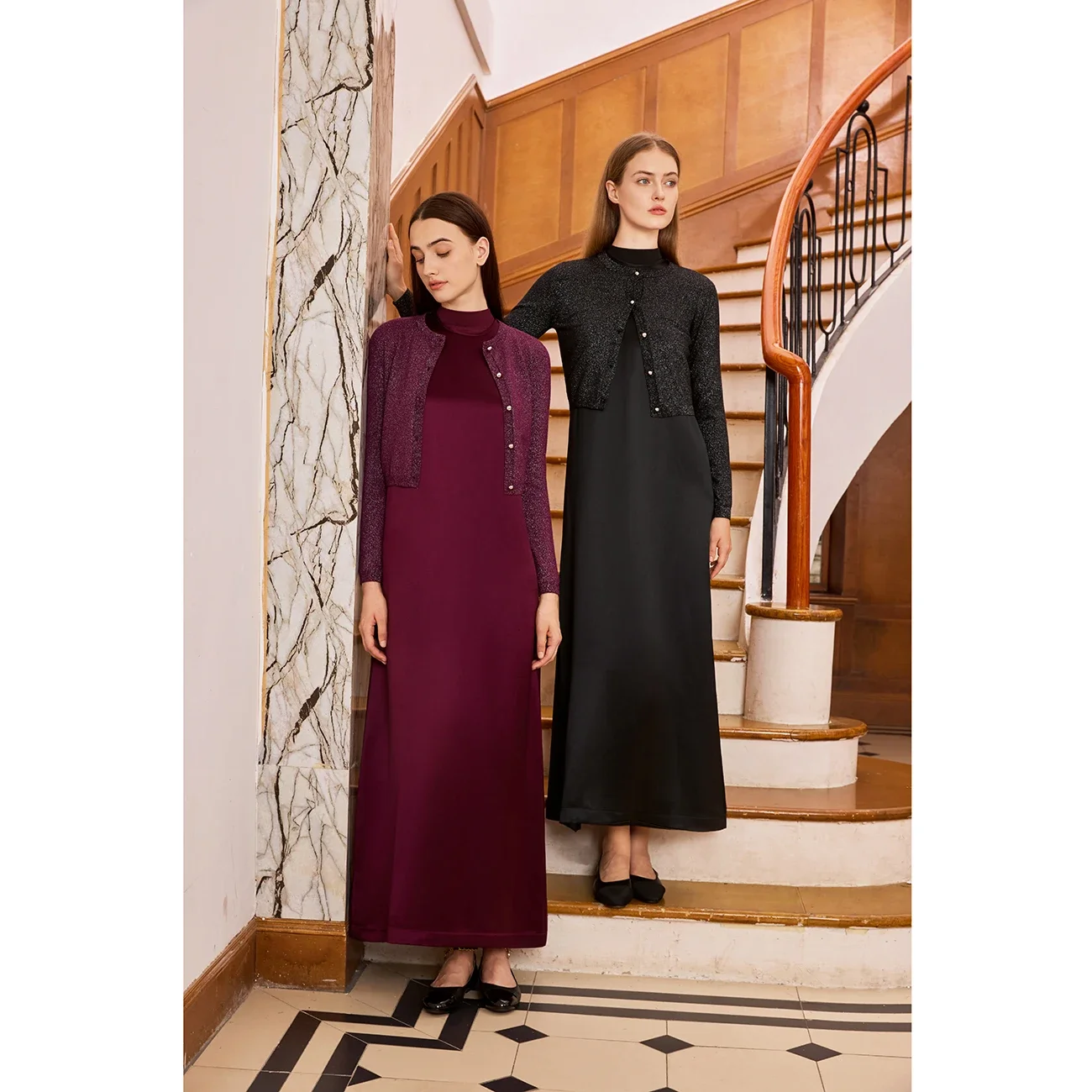 AP Women AW26 O Neck Acetate Satin Maxi Dress Lurex Cardigan Modal Shirt