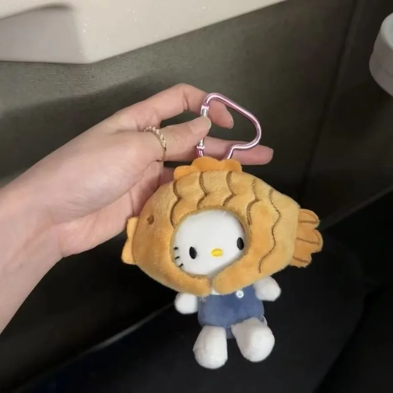 Sanrio saco bonito pendurado kawaii dos desenhos animados taiyaki forma olá kitty boneca de pelúcia meninas mochila decoração pequeno chaveiro pingente