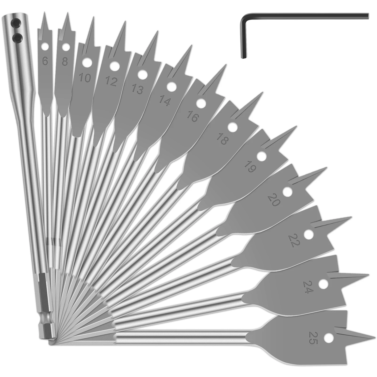 

15pcs Self Cut Speed Spade Drill Bit Set 6-25mm Professional Accessory Rotary Drill Paddle Flat Bit Set with Quick Change Shank