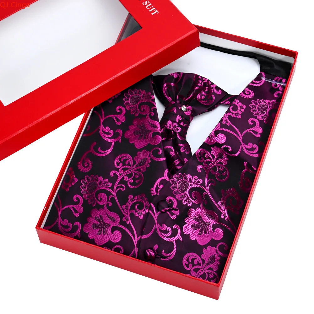 

Фиолетово-красный мужской костюм без рукавов из жаккардовой ткани, жилет для свадьбы/вечеринки/сценического выступления.