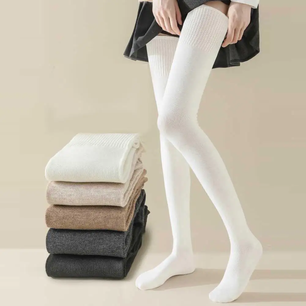 

1Pair Women Soft Wool Long Socks Autumn Winter Thick Knit Thigh High Stockings Skinny Knee High Warm Socks Girls Hosiery