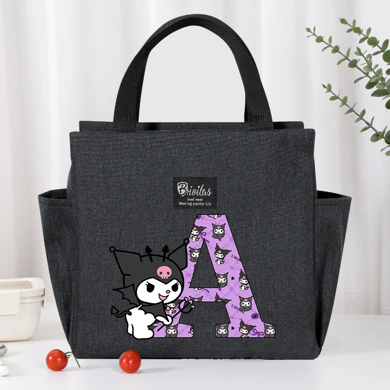 Sanrio Kuromi Lunch Bag Cute Letter Large Capacity Cooler Bags Waterproof Oxford Portable Zipper Thermal Camping Picnic HandBags