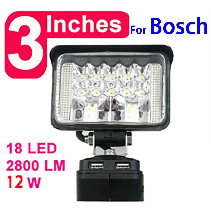 LED Working Light Lamp Flashlight Torch USB Mobile Phone Charger Adapter For Bosch 18V Li-ion Battery Power Bank Lithium Tool