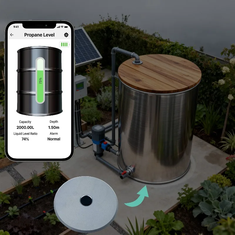 Smart Ultrasonic Liquid Level Sensor Mobile APP High & Low Alarm Monitor for LPG, Water, Oil Tanks Level Detection LPG2412-BT